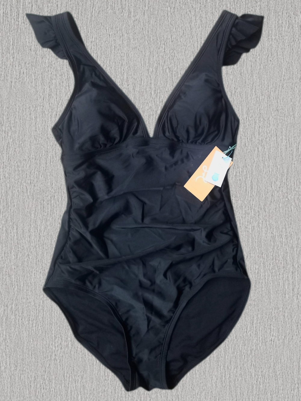 NWT Black Low Back Ruffle Strap Swimsuit Full Coverage Bottom Small